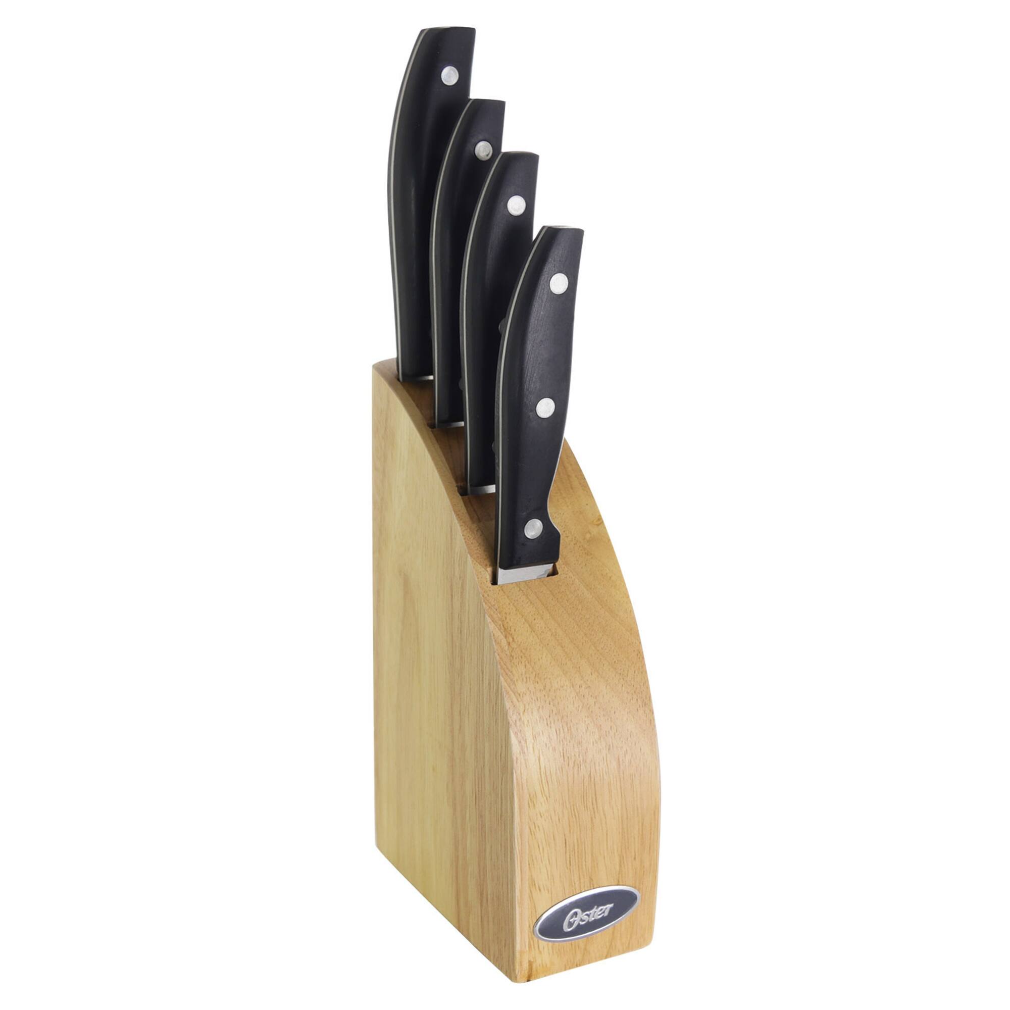 Oster Granger 5-Piece Stainless Steel Cutlery Knife Set with Half Moon Natural Wood Block